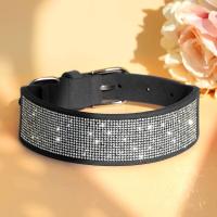 perro imitación suaves, Collar ancho cristal ostentoso mascotas, collares de gamuza con diamantes ustables para perros pequeños, - details 8