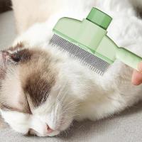 Cepillo para gatos con botón de liberación, peine para pulgas para gatos de interior, peine para perros, herramienta de depilación para mascotas, autolimpieza con dientes de metal de acero inoxidable largos y cortos para mudar - details 5