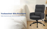 Silla Escritorio de Cachemira, Silla Oficina de Respaldo Alto, Cómoda Silla Tocador con Altura Ajustable, Sillas Ordenador para Hogar y Dormitorio, Crema, Gris Oscuro - details 5