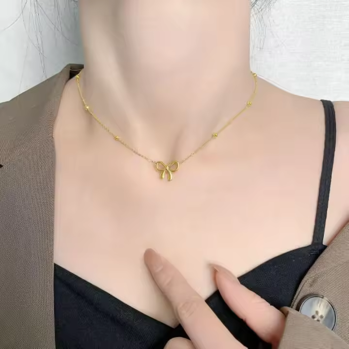 Collar de mujer con lazo premium de lujo ligero simple y versátil de acero inoxidable Black King - 1