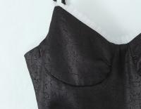 Estilo retro francés verano Spice Girl vacaciones princesa viento malla empalme jacquard liguero vestido cintura delgada falda negra. - details 6