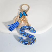 Llavero de Alfabeto de Piedra Pulida Azul Colgante de Borla de Mariposa 26 Iniciales - details 4