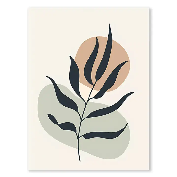 Pintura Abstracta de Hojas de Plantas Boho Verdes en Lienzo de DHROOM Arte de Pared Moderno para Sala de Estar Decoración del Hogar con Líneas de Sol - 1