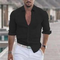 Polo de Moda Casual para Hombres Algodón Lineno Cuello de Polo Largo Solido Estilo Playero - details 2