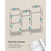 Armario de Ropa de Metal Duradero Estantes Ajustables, Barras para Colgar y Ganchos, Perchero Separable, Negro Tinta LGR431B01 - details 8