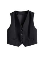 Chaleco Ajustado para Mujer Top de Botón Elegante Cuello Punta Vintage Ropa de Exterior - details 1