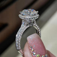 Anillo de bodas de lujo de plata para mujer con circonita cúbica AA redonda, anillos de compromiso de diseño moderno a la moda - details 1