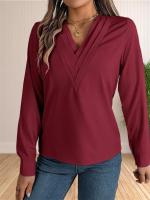 Blusa elegante de oficina de negocios para mujer, camisas elegantes de manga larga con cuello en V en capas, Tops de trabajo 2024 - details 9