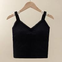 Sujetador de hojas con almohadillas, chaleco de encaje, top sin mangas de color sólido, camisola ajustada con cuello en V, estilo picante para chica, espalda de belleza - details 2