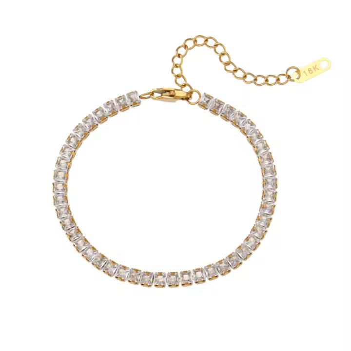 Collar de Lujo de Acero Inoxidable con Cadena Diseño de Lujo Cuadrado de Diamantes Circonio - 1