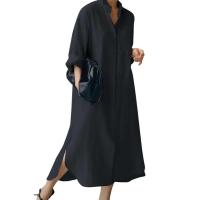 Vestido Casual para Mujer de Manga Larga Falda Irregular con Estilo Solidario y Cuello Suelto - details 8