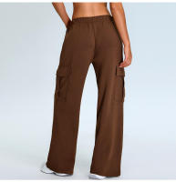 Otoño Invierno nuevo Yoga mujeres elástico de cintura alta pierna recta deportes Casual acampanado Cargo Fitness pantalones largos - details 33