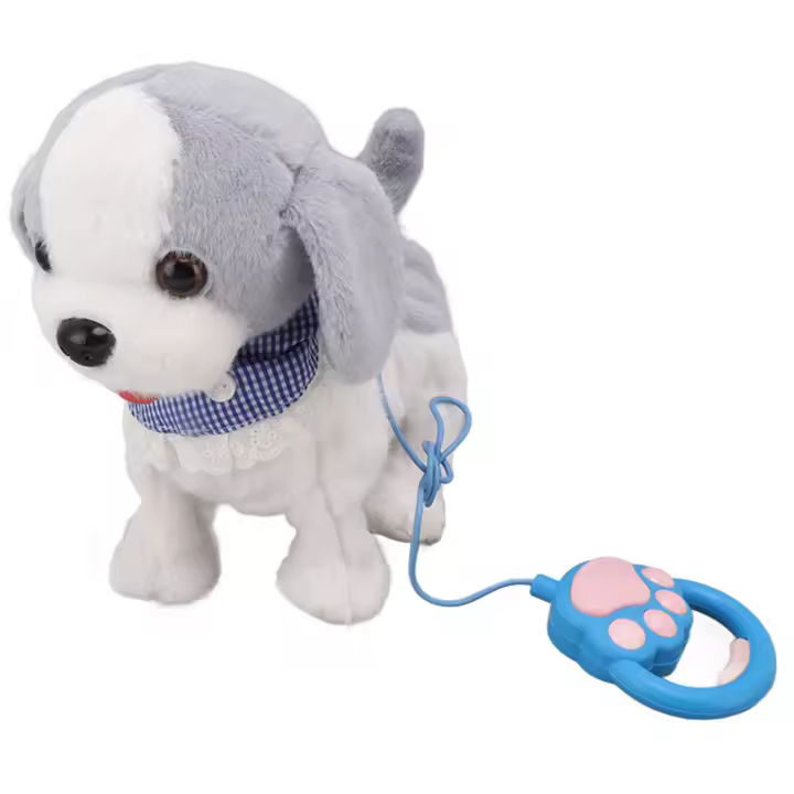 Cachorro que camina y ladra, juguete interactivo para perros, mascota de peluche electrónica con correa de Control remoto para niños, gris W - 1