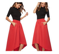Falda Irregular de Cintura Alta y Media Larga para Mujeres Primavera 2025 Color Sólido Talla Grande - details 0