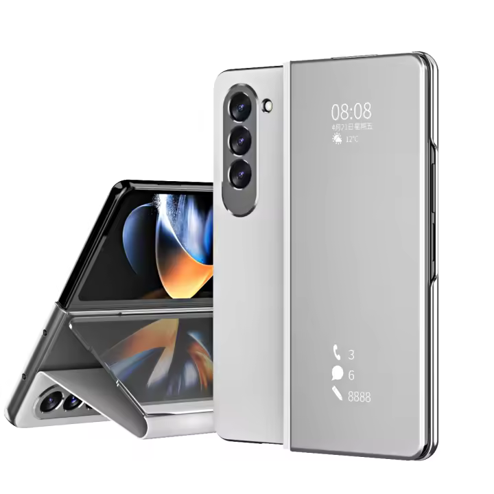 Funda con tapa inteligente para Samsung Galaxy Z Fold 6 Z Fold 5 Z Fold 3 4 5G, Funda de cuero con revestimiento de espejo, Funda de teléfono a prueba de golpes - 1