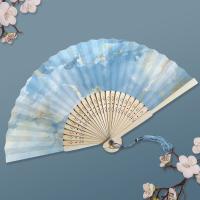 Abanico plegable de bambú con borlas coloridas, elegante abanico chino dorado, artesanía hecha a mano, abanicos plegables tradicionales de la antigüedad, decoración del hogar - details 6