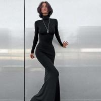 Elegante Vestido Largo con Cuello Alto Moda de Invierno Criptográfica para Mujeres - details 19