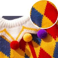 Suéter de payaso para mascotas con bordado de rosas, suéter a cuadros cálido y cómodo para perros, gorro de punto para mascotas, jersey de punto suave para perros - details 7