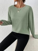 Suéter de Manga Larga para Mujer Jersey Informal, Suelto, Rayas Verticales, Color Sólido, Cuello Redondo - details 8