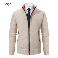 Autumn And Winter New Jersey Men's Casual Sports Coat Solid Color Stand Collar Wweater Grab Fleece Warm Zipper Cardigan - details 1