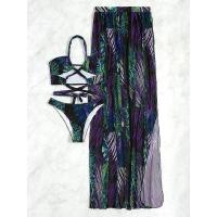 2025 Bikini con cuello cruzado, traje de baño hueco y vestido de playa, traje de baño sexy de 3 piezas para mujer, ropa de playa acolchada, natación de verano - details 12