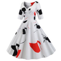 Women floral print casual half sleeve elegant vintage party dress - details 35