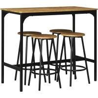 Conjunto de mesa alta de bar y 4 taburetes, mesa alta de cocina con taburetes estilo industrial, marco de metal para salón, marrón rústico - details 0