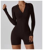 Traje de gimnasio de yoga para mujeres mono deportivo de manga larga con medio cierre sobre todo el cuerpo ropa de fitness para entrenamiento - details 21