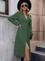 Elegante Vestido Largo para Mujer Cuello en V, Color Sólido, Diseño Harajuku Nuevo - details 5