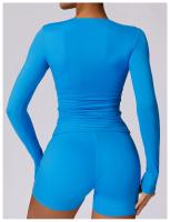 Conjunto de Yoga de 2 Piezas para Mujeres Ropa Deportiva de Gimnasio Leggings Fitness Top Corto de Manga Larga Pantalones Deportivos Traje de Entrenamiento Material de Lining Nylon Temporada Primavera/Verano - details 4