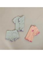 Conjunto de Ropa de Manga Corta a Rayas para Bebé Tops con Borde de Oreja para Niña + Traje Corto de 2 Piezas Patrón de Uva Novedad de Verano 2024 - details 7