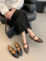 Francés retro hebilla de una palabra Mary Jane zapatos boca ligera cabeza cuadrada tacón grueso solo zapatos pequeños zapatos de cuero - details 20