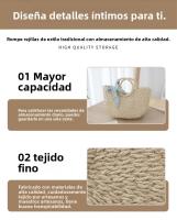Bolso tejido a mano con cinta a la moda, bolso de playa de verano, bolso de paja de celebridad de Internet, bolso de vacaciones de playa estilo Mori para mujer - details 10