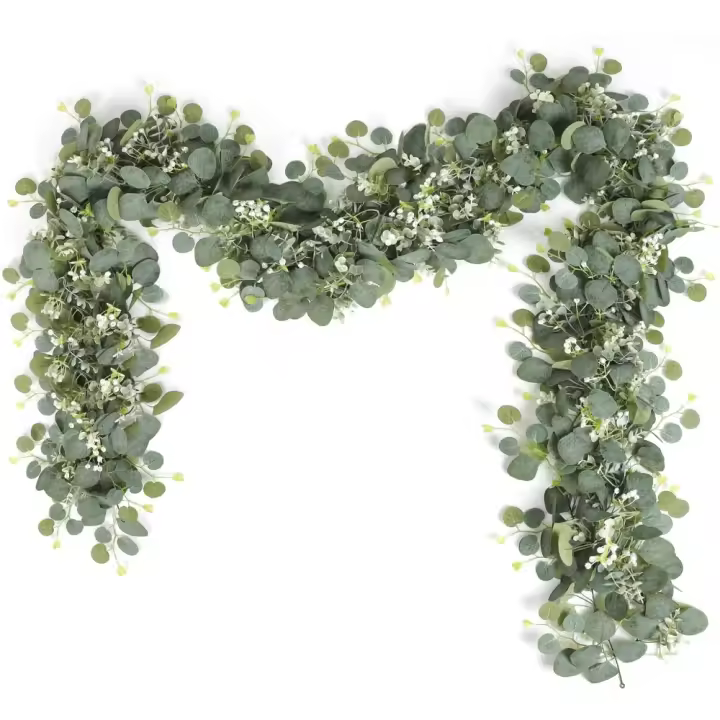 Guirnaldas de Eucalipto Artificial con Hojas de Sauce 2pcs Flores Blancas para Decoración de Fondo de Boda Camino de Mesa Central - 1