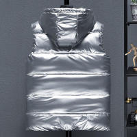 Chaleco grueso con capucha para hombre, abrigo cálido acolchado de algodón, Color sólido, impermeable, cortavientos, cremallera grande, invierno, novedad de 2025 - details 2
