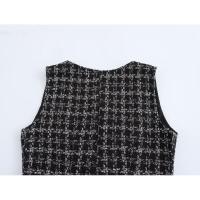 - Conjunto de dos piezas de moda coreana para mujer, blusa blanca con cuello de lazo y tirantes finos, minivestido de tweed con un solo botón - details 10