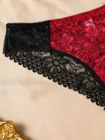 Una sola pieza, elegante encaje negro y rojo sexy de dos tonos de ropa interior para mujeres, con una entrepierna cómoda y transpirable. - details 14