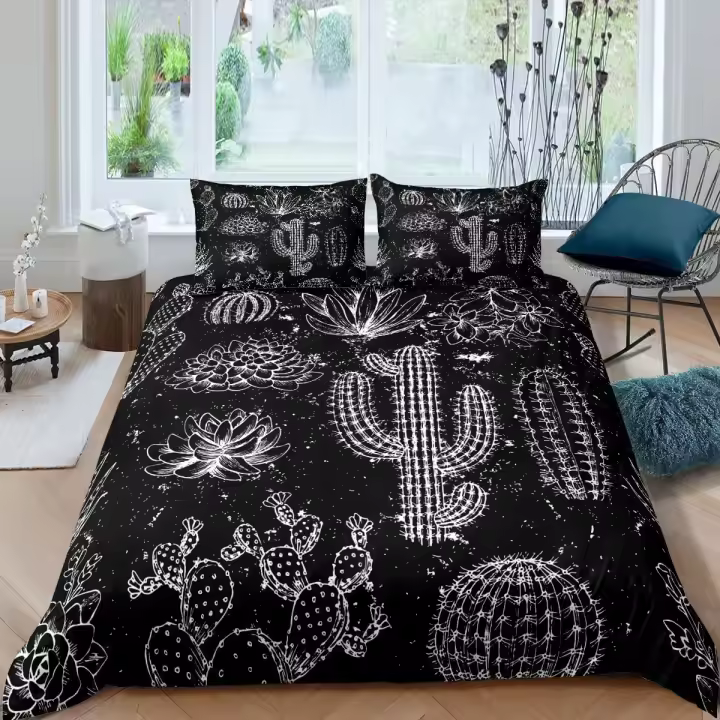 Funda de edredón Juego de cama de suculentas Funda nórdica de flores exóticas Tamaño doble para niños Niños Niñas Ramas Hoja Floral Funda de edredón de poliéster - 1