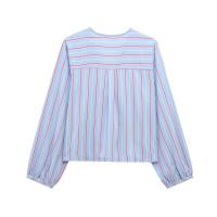 Camisa a rayas de popelina estilo dulce con cuello en V holgado 2025 decorada con lazo, novedades de verano, ropa de mujer - details 2