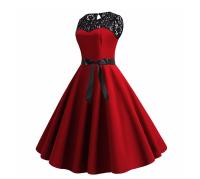 Lace patchwork summer women a line elegant vintage party dress with belt - details 15