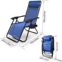 Set de 2 Sillas de Jardín Plegables Silla de Gravedad Cero Reclinable con Soporte para Bebidas y Reposacabezas Extraíble Carga Máxima 120kg Negro - details 20
