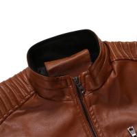 Chaqueta de otoño e invierno para hombre, chaqueta de cuero de color sólido, chaqueta con cuello levantado para hombre, chaqueta ajustada con múltiples bolsillos para hombre - details 6