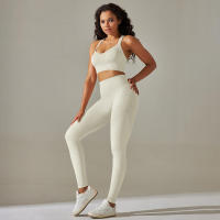Conjunto de yoga con correas cruzadas en la espalda para mujer, leggings de cintura alta, tres entrenamientos para correr, ropa deportiva sin costuras - details 12