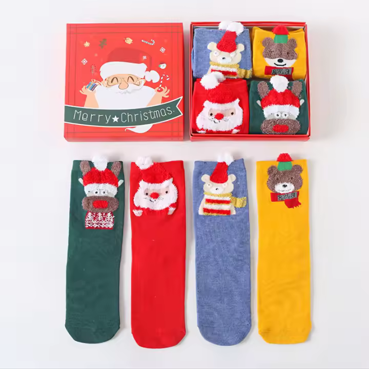 Calcetines navideños de algodón con dibujos animados para mujer, medias divertidas con regalo CA, 4 pares eac - 1