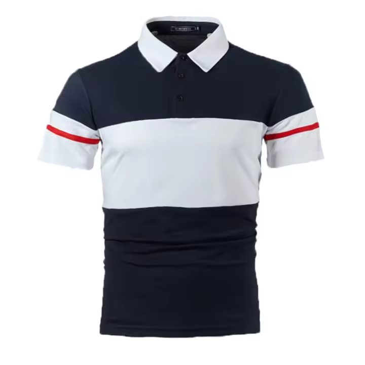 Polo de manga corta para hombre, diseño de cinturón tejido de retazos de dos colores, informal, a la moda - 1