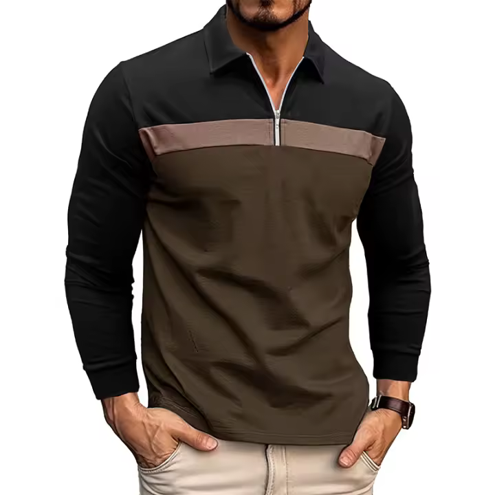 Polo camiseta de hombre 2023 otoño e invierno nueva solapa color a juego POLO camisa de comercio exterior de hombre manga larga - 1