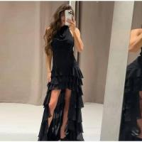 Elegante Vestido de Cintura con Volantes de Capas Negras Vestido de Fiesta de Verano sin Mangas y sin Espalda - details 9