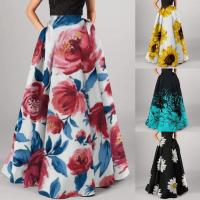 Falda Bohemia Floral aline para mujer, maxifalda larga con bolsillo para playa, vestido de fiesta de cintura alta, swing grande, Verano - details 0
