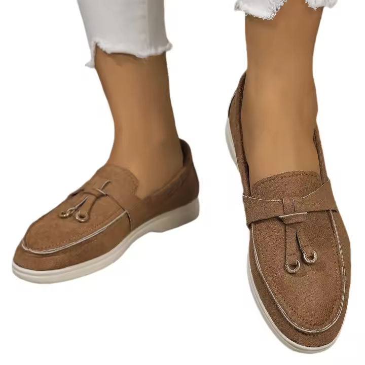 Nuevos mocasines planos de ante con punta redonda de talla grande para mujer, zapatos informales sin cordones - 1