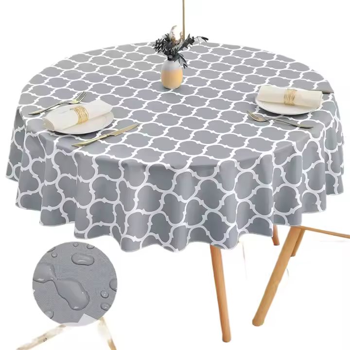 Mantel impermeable resistente al calor 60 pulgadas redondo mantel de PVC boda cocina comedor escritorio marroquí mantel cubierta - 1